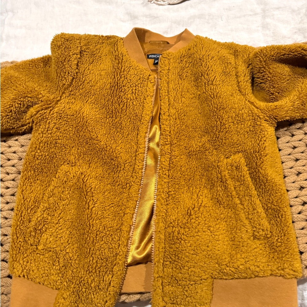 J.Crew Mercantile Sherpa Teddy Bomber Jacket | Mustard | XXS